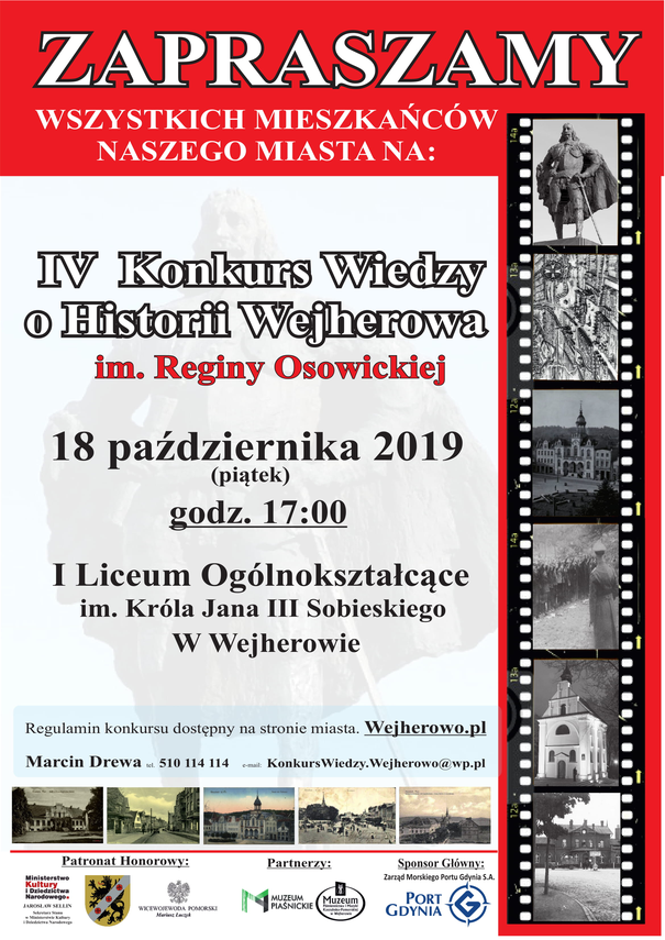 Zdjęcie do newsa IV Konkurs Wiedzy o Historii Wejherowa. Zaproszenie